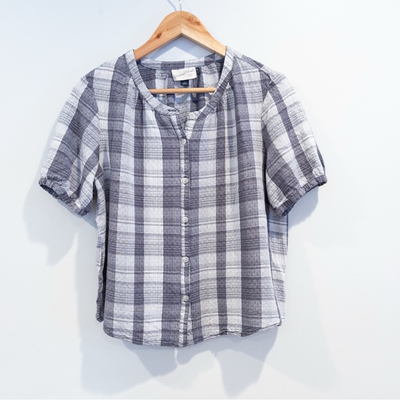 Universal Thread Tops - Universal Thread Textured Plaid Blue Gray Short Sleeved Button Up Shirt Large